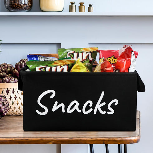 Snack Bin for Pantry, Imitation Linen Snack Basket Organizer for Chips, Cookies, and Kitchen Storage