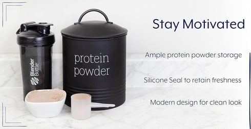 AuldHome Enamelware Protein Powder Canister (Black), Modern Farmhouse Style Storage for Kitchen