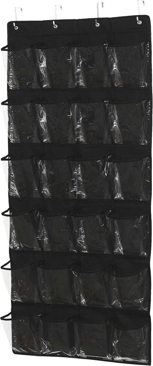 Simple Houseware 24 Pockets Large Clear Pockets Over The Door Hanging Shoe Organizer, Black (56" x 22.5")