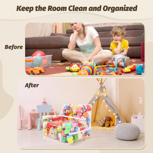 25-inch 3 Clear Bean Bag Chair Cover (No Filler) for Stuffed Animal Storage, Hidden Zippers Toy Organizer, Transparent