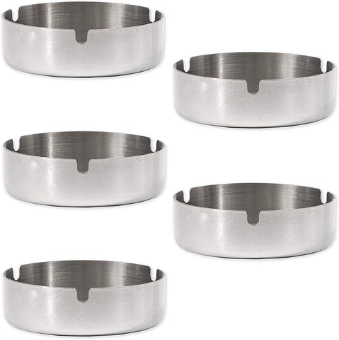 Juvale 5 Pack Stainless Steel Ashtrays - Round Patio Ashtray for Cigarettes, Indoor & Outdoor Use