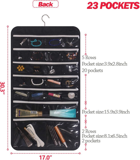 DIOMMELL Hanging Jewelry Organizer, 47 Pockets with Zipper for Earrings Necklace Bracelet Ring Accessory Storage Bag