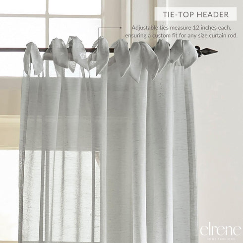 Elrene Home Fashions Vienna Sheer Tie-Top Window-Curtain Panel, 52 in x 95 in, Light Gray