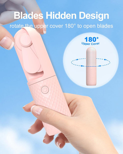 Handheld Fan Powerful Mini Fan USB Rechargeable Portable Fan Battery Operated Small Fan Little Makeup Lash Fan Hand Held Personal Fan for Travel Beach Vacation, 10-15.5H Working, Pink by Coohea