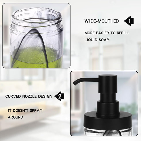 Soap Dispenser - 12.5 Oz Black Moire Wide Open Glass Hand Soap Dispenser - Refillable for Bathroom & Kitchen