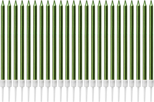 Luter Long Green Birthday Candles - Metallic Candle with Holder for Wedding Party Decoration (24 Pieces)
