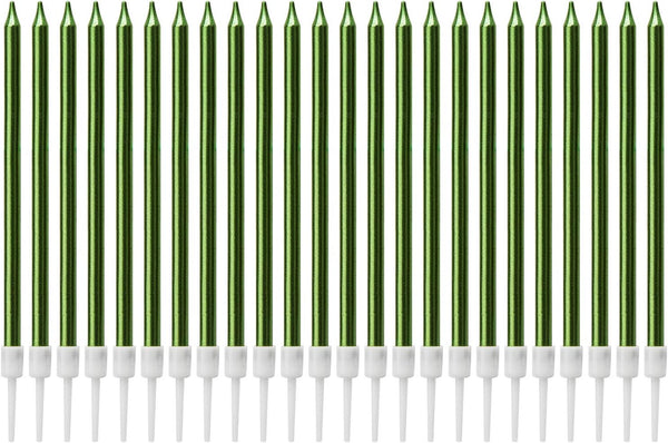 Luter Long Green Birthday Candles - Metallic Candle with Holder for Wedding Party Decoration (24 Pieces)
