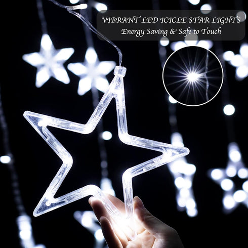 Star Curtain Lights for Bedroom - 9ft Plug-in 138 LED Fairy Twinkle Lights with Remote & 12 Star Drops
