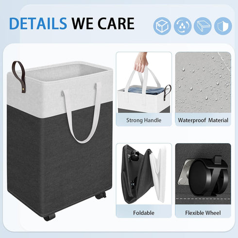 HomeHacks Rolling Large Laundry Hamper, Waterproof Collapsible Basket on Wheels for Bathroom and Bedroom