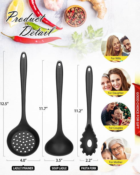 3 Pcs Silicone Kitchen Utensils Set, Nonstick BPA Free High Heat Resistant Cooking Tools for Mixing, Serving