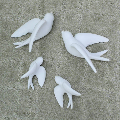 Pair of Ceramic Birds, White Wall Mounted Decor for Bathroom, Living Room, Garden Sculptures, Small