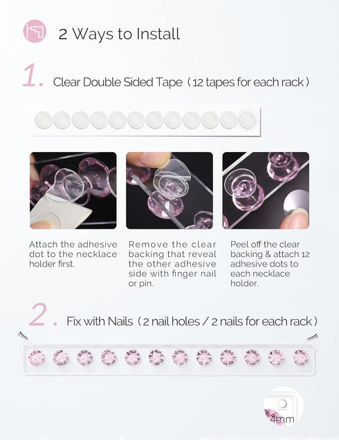 Acrylic Necklaces Holder, Wall Mounted Jewelry Organizer with 12 Hooks, Clear Necklace Hangers for Girls