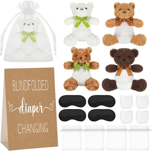 Chicingyou 4 Set Bear Blindfolded Diaper Changing Baby Shower Games with Blindfold