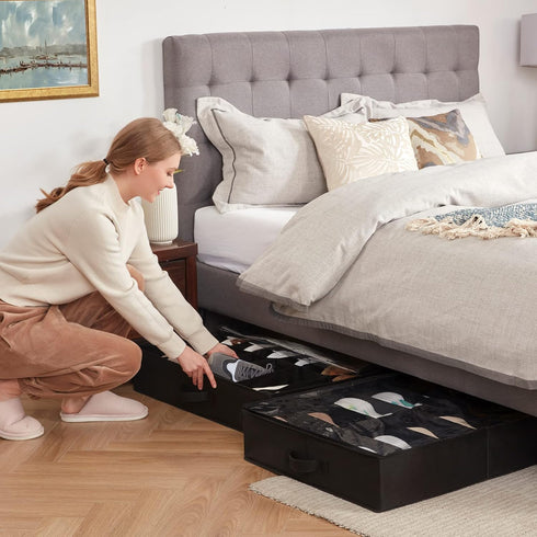 Set 2, 4.3 Inches 2 24 Lifewit Under Bed Shoe Storage Organizer of Tall Low Profile Fabric Shoes Container Box