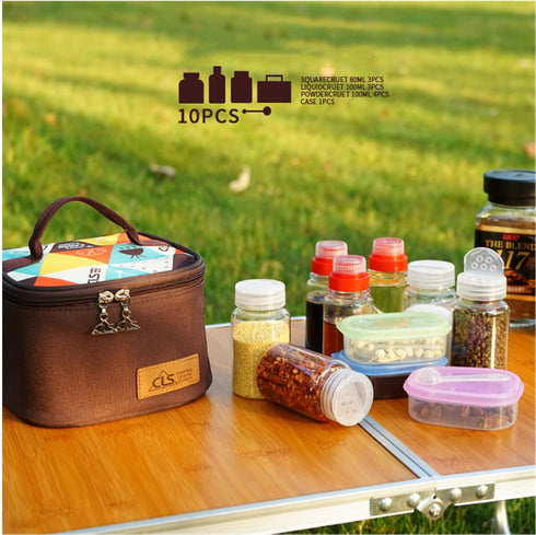 Travel Spice Containers Kit with 3 Pcs 2.7 oz Liquid Spice Bottles, 3 Pcs 3.3 oz Sauce Bottle, 4 Pcs 2.7 oz Spice Box,