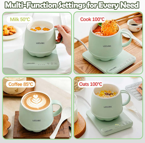 MIKMOK 45-100 13.5Oz 300W 4H Table Boiling Water Mug, Beverage Warmer, Temperature Control, Fast Coffee Heating Cup