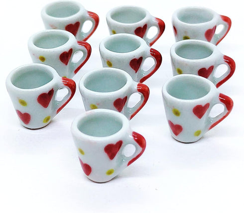 ChangThai Design Very Tiny Inch White Red Hearts Ceramic Coffee Mug 10