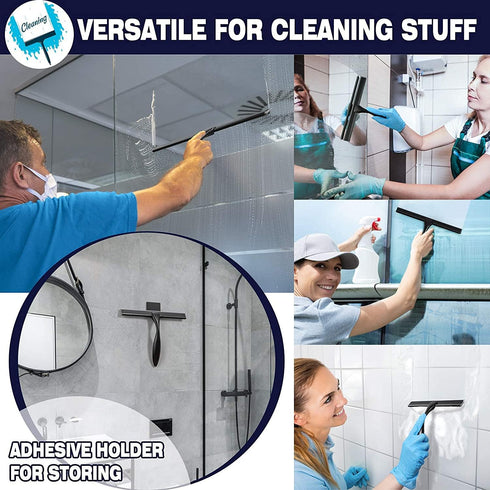 10-Inch Matte Black Shower Squeegee, All-Purpose Stainless Steel for Bathroom, Shower Doors, Mirrors, and Tiles