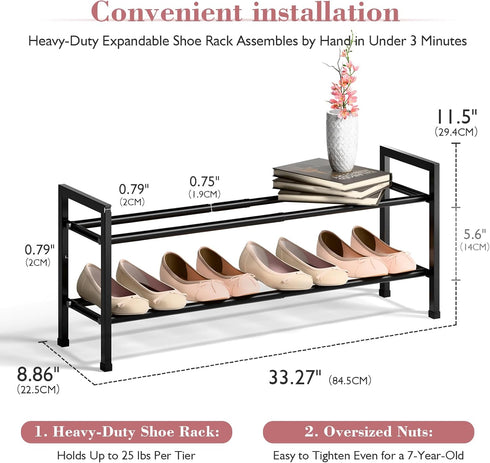 2 Closet, 18-33 Bumusty Tier Expandable Shoe Rack for Adjustable Shoe Rack for Small Space, Small Shoe Organizer