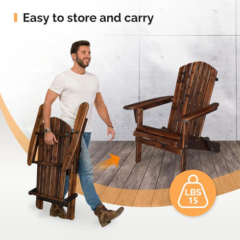 VINGLI Folding Adirondack Chair, Wood Adirondack Chairs for Outdoor, Foldable Fire Pit Chairs for Patio, BBQ, Porch
