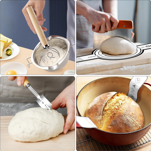 24PCS 9"Round 11"Oval Sourdough Starter Kit, Sourdough Bread Baking Supplies, & Banneton Bread Proofing Basket, Bread
