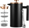 Black French Press 34oz, Double Wall Insulated Coffee Maker with 2 Extra Filters and Spoon