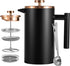 Black French Press 34oz, Double Wall Insulated Coffee Maker with 2 Extra Filters and Spoon