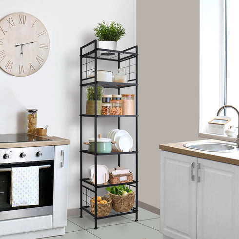 GIOTORENT 6-Wire Metal Storage Shelf, Pantry Rack for Laundry, Kitchen, Bathroom Organizer - Black