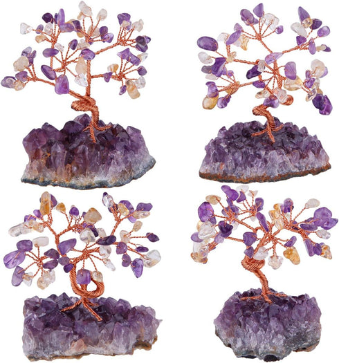 mookaitedecor Citrine & Amethyst Crystal Tree - Bonsai Money Tree with Amethyst Cluster Crystals Base for Wealth