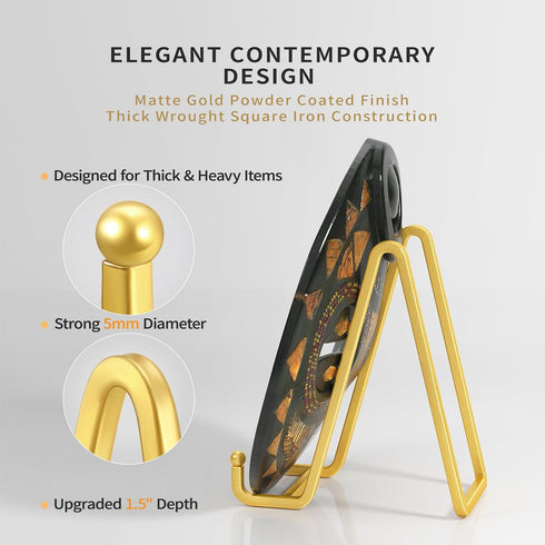 Plate Stands for Display - 6 Inch Metal Square Wire Plate Holder Display Stand + Picture Frame Stand Holder Easel for Book, Decorative Plate, Plaque, Photo, Platter (Gold 2 Pack)