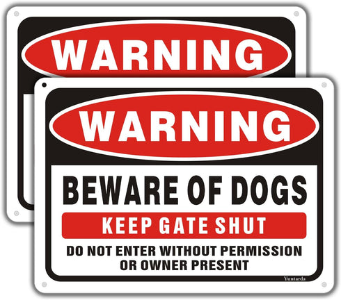 Yuntarda 2-Pack Beware of Dog Signs for Fence, 10"x7" Do Not Enter Keep Gate Shut Reflective Metal Sign