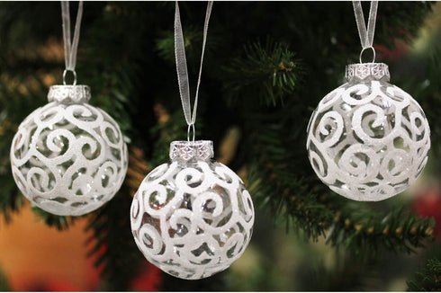 SLEETLY White Ornaments for Farmhouse Christmas Tree, Shatterproof Plastic 2.36 Inch Clear Swirl, Set of 18