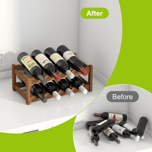 BMOSU Bamboo Wine Rack, 8 Bottle Wine Storage Cabinet Shelf for Kitchen Dining Room Pantry, 2 Tiers