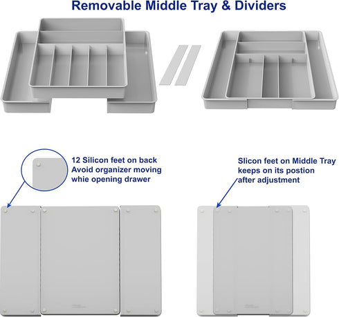 Simple Houseware Expandable Flatware Organizer - Grey Kitchen Drawer