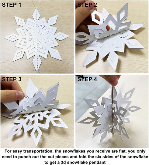 OuMuaMua Winter Christmas Hanging Snowflake Decorations, 12PCS Garland & 12PCS 3D Glittery Large White Snowflakes