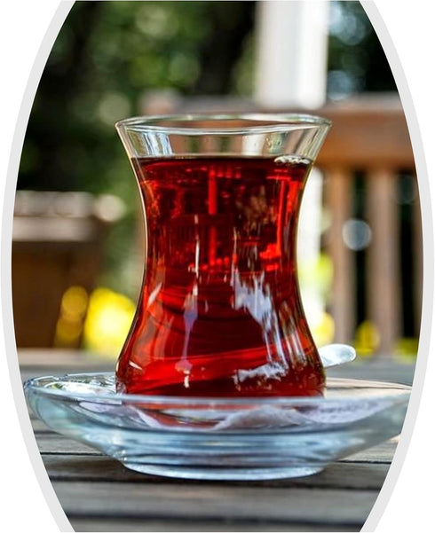 ums Turkish Tea Glass Set, Slim Waist Design and Thick Sole Prevent Tea From Getting Cold, Easy to Keep for 6 People, 6 Saucers, 6 Glasses, Useful Tea Set (12 Pieces) by ums
