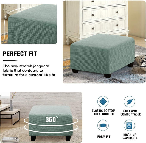 Square Jacquard Ottoman Covers Ottoman Slipcovers Folding Storage Stool Protector Elastic Bottom Stretch High Spandex