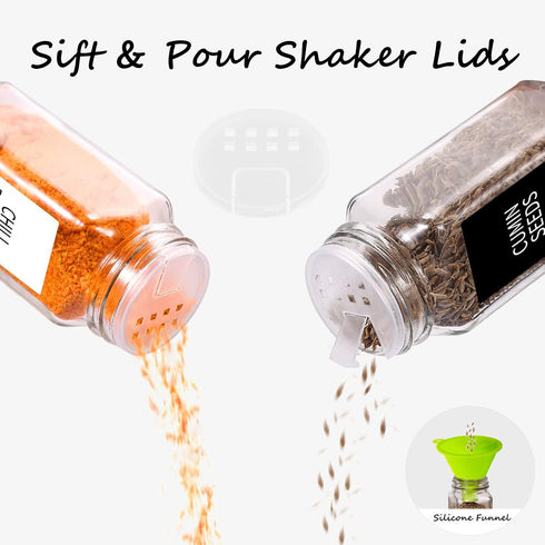 48 547 4oz Churboro Spice Jars with Labels- Glass Spice Jars with Black Metal Caps, Empty Spice Containers with Shaker