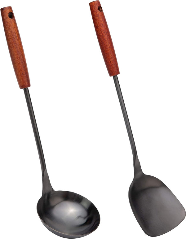 FJNATINH Spatula & Ladle Wok Tool Set, 14.2-15 inches Stainless Steel Wok Utensils