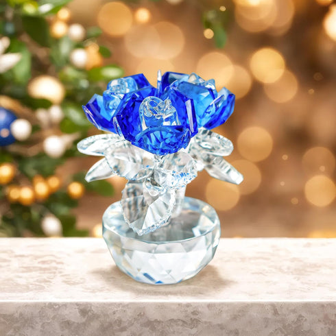 H&D HYALINE & DORA Blue Crystal Rose Flowers Figurines Ornament with Gift Box