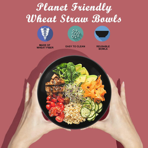 Wheat Straw Bowl Sets, 6 PCS Unbreakable 36 OZ Bowls, Microwave and Dishwasher Safe for Soup, Oatmeal, Salad