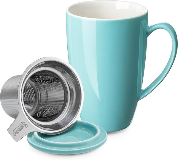 Sweese Porcelain Tea Mug with Infuser and Lid, 15 oz, Microwave Safe, Quality Tea Cup