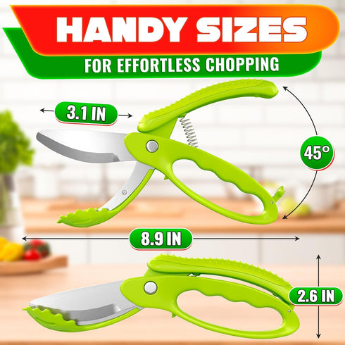 8.9" Salad Scissors for Chopped Salad Multiblade Food Scissor Chopper With Spring-Loaded System & Anti-Slash Head