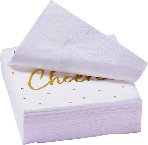 100 Pack Cocktail Napkins, Includes 2 Designs, Perfect for Weddings, Birthdays, New Year Party Supplies