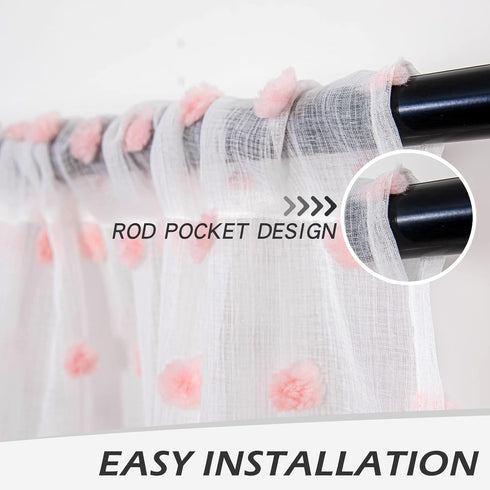 63 Inch 38" 63" 2 MYSKY HOME Pink Curtains for Girls Bedroom Nursery Pom Pom Curains for Girls Kids Room Long White
