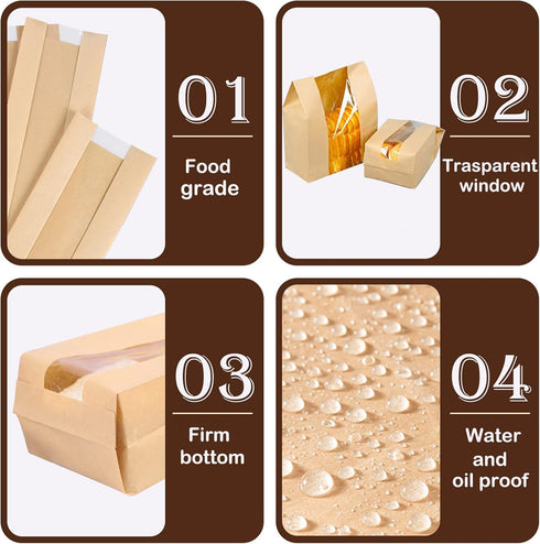 PONGHEI Packaging 200 Pack Large Paper Bread Bags for Homemade Sourdough Bread Bakery Bag for Gifting, Label Seal