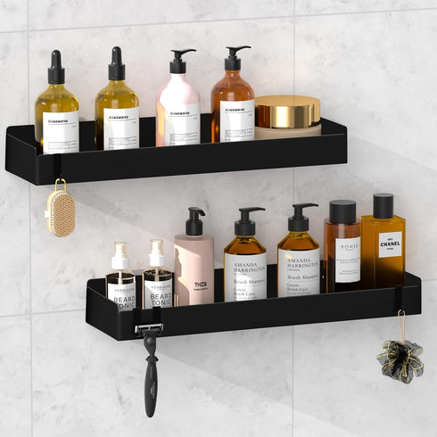 Wisfame Shower Caddy Black,40cm Adhesive Shower Shelve with Large Capacity, Quick-Dry Metal Bathroom