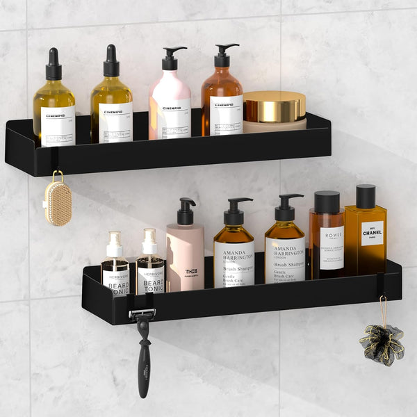 Wisfame Shower Caddy Black,40cm Adhesive Shower Shelve with Large Capacity, Quick-Dry Metal Bathroom