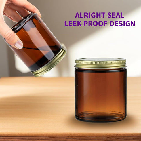 12 Pack 8 Oz Amber Glass Jars with Lids, Small Canning Jars for Food Storage, Spices, Homemade Cosmetics