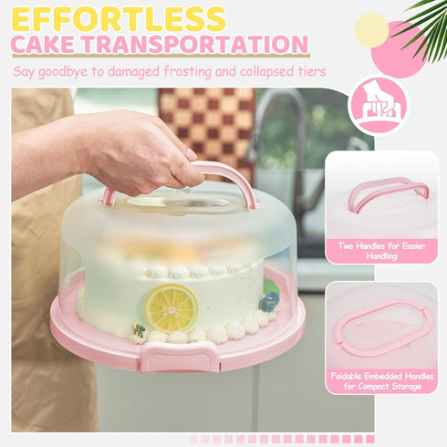 Ohuhu Cake Carrier, BPA-Free Storage Container, Portable Round Cake Stand with Lid and 2 Handles for 10 inch Cake